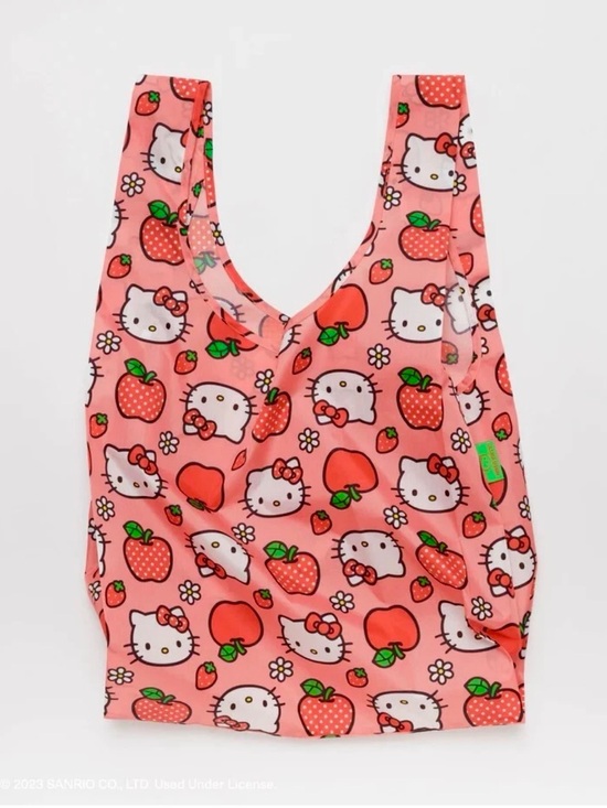 Hello Kitty Handbags - NEW BAGGU Hello Kitty Pink Strawberry Pattern Reusable Tote Bag Standard Size